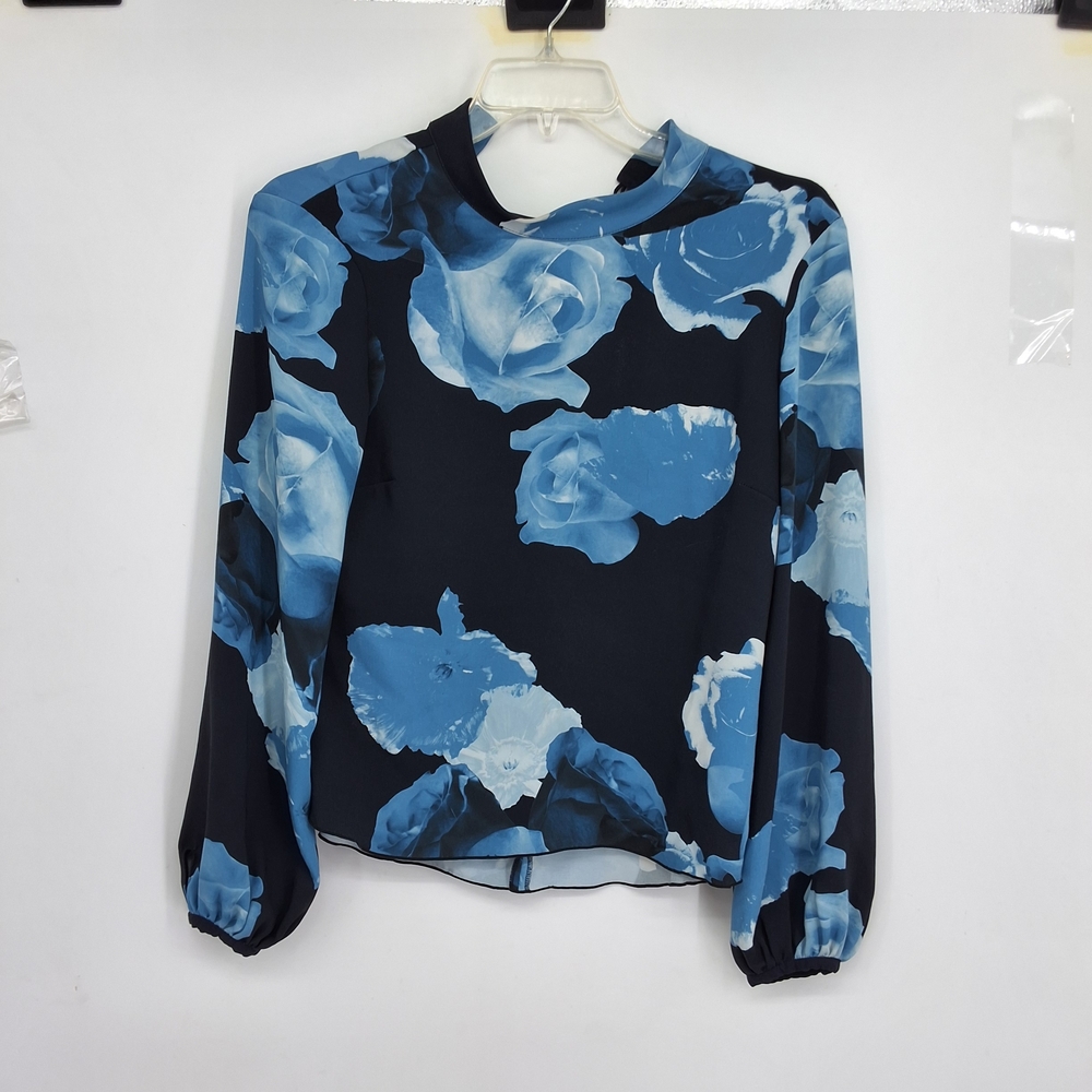 Babaton Small Black and Blue Floral Blouse